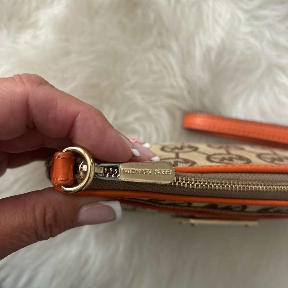 Michael Kors Tan and Orange Logo Wristlet - Picture 6 of 10